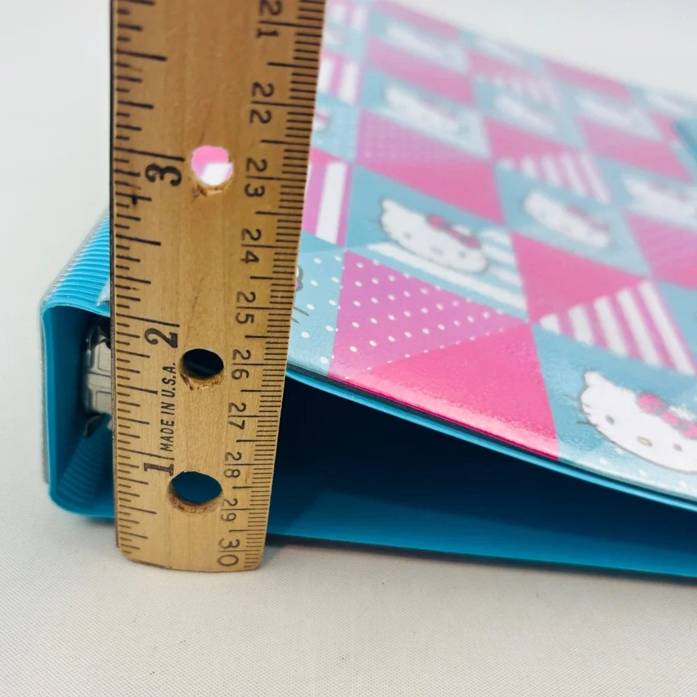 Mead Hello Kitty Trapper Keeper 3 Ring Binder Blue Pink Grid 2014 Sanrio